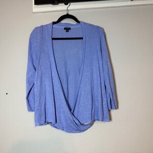 J. Jill Wearever Collection Linen Blend Wrap Sweater Size Large Light Blue